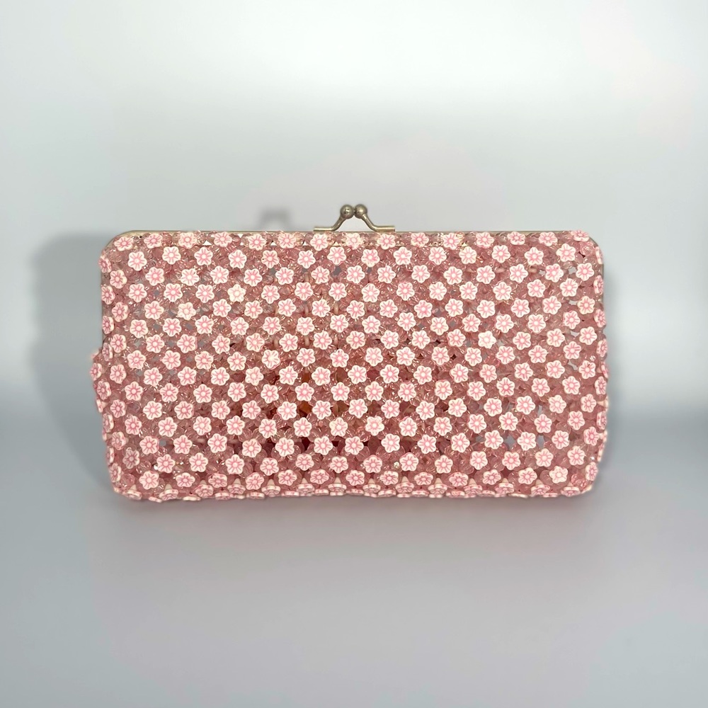 Pink hand beaded clutch